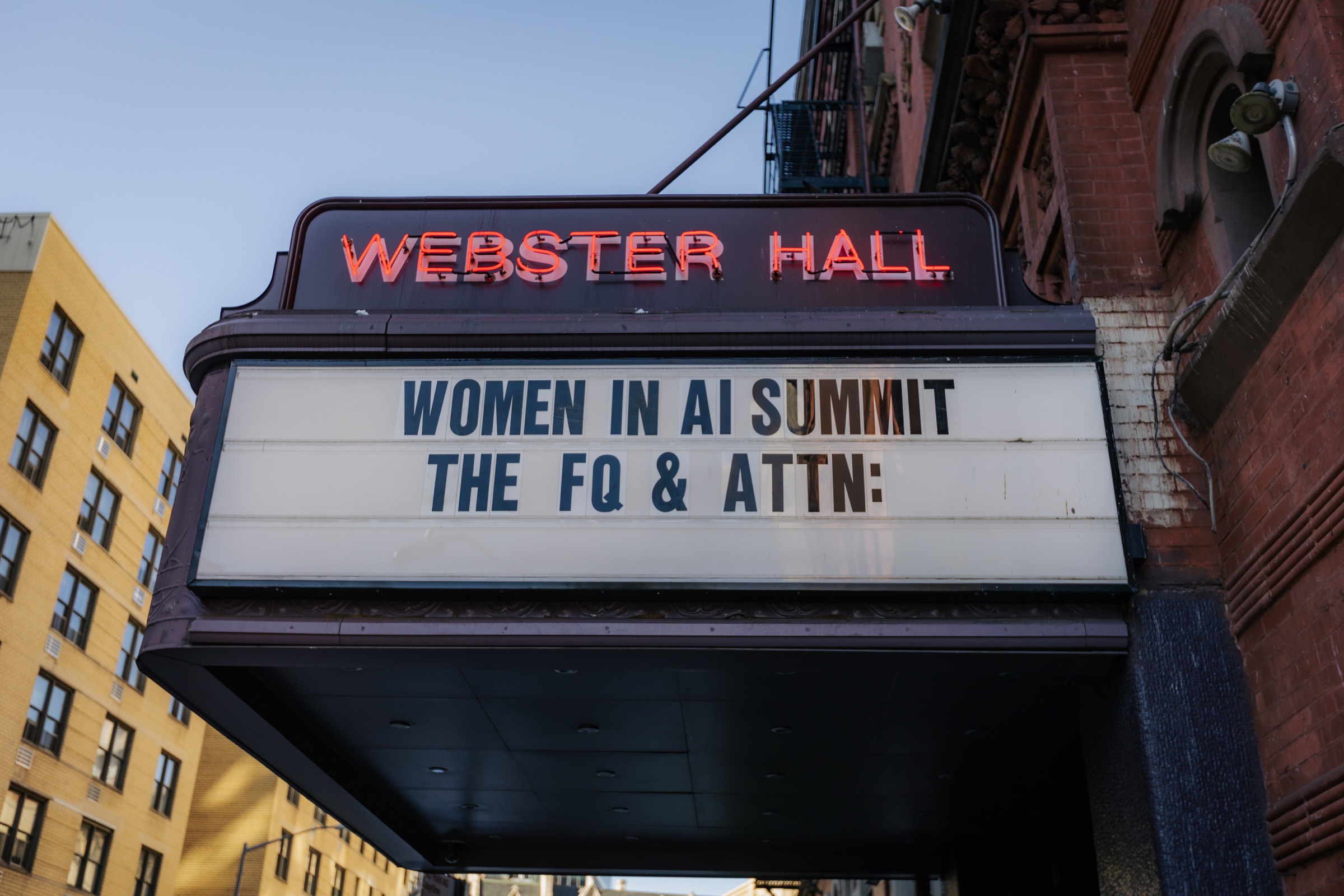 Women in AI Summit displayed on the Webster Hall marquee