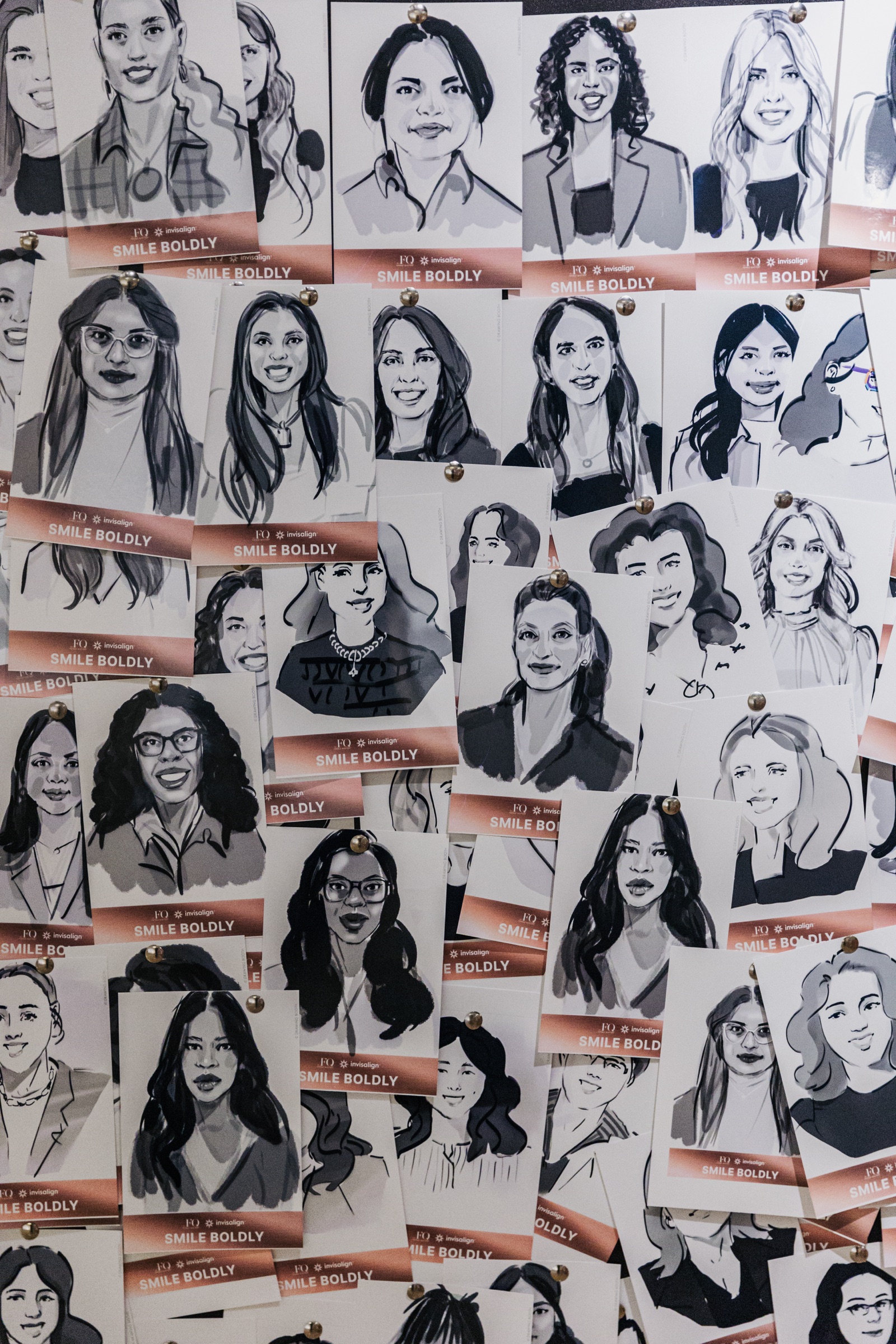 Live-sketch portraits displayed on the Equality Lounge wall