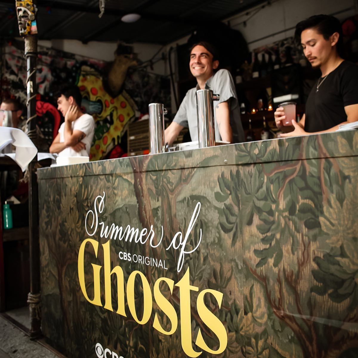 Summer of Ghosts tapestry-wrapped bar at Roberta's