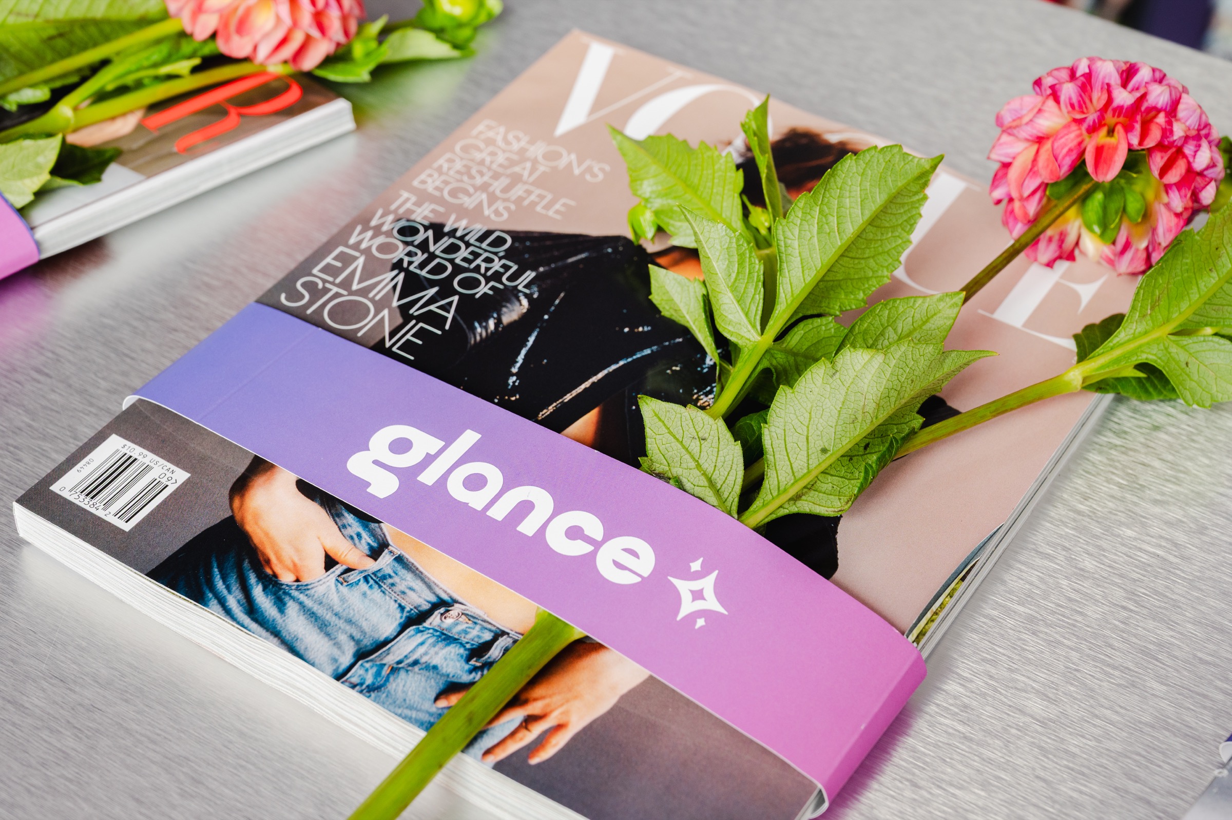 Glance-branded fashion magazine and flower takeaway