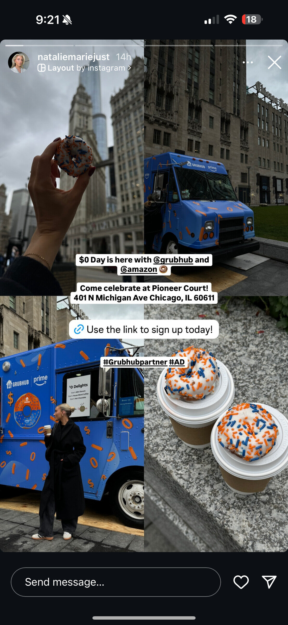 Instagram Story of the Zero Dollar Day food truck with mini donuts