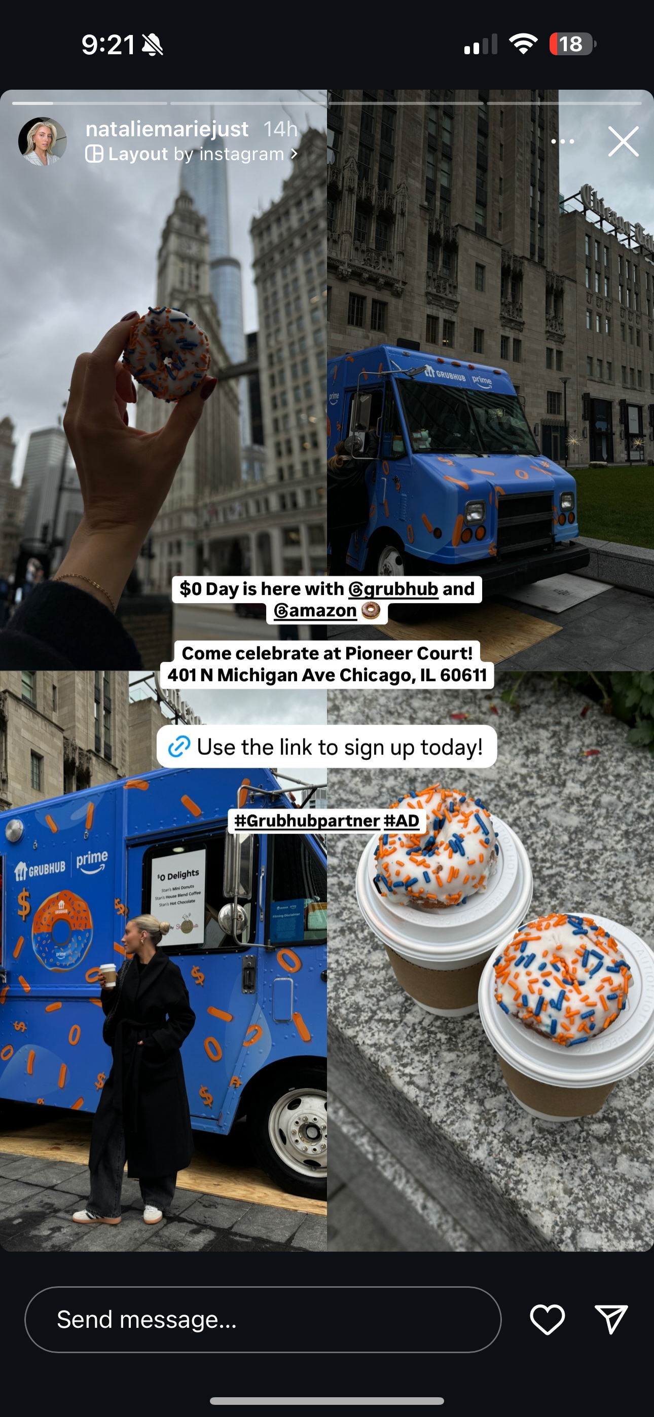 Instagram Story of the Zero Dollar Day food truck with mini donuts
