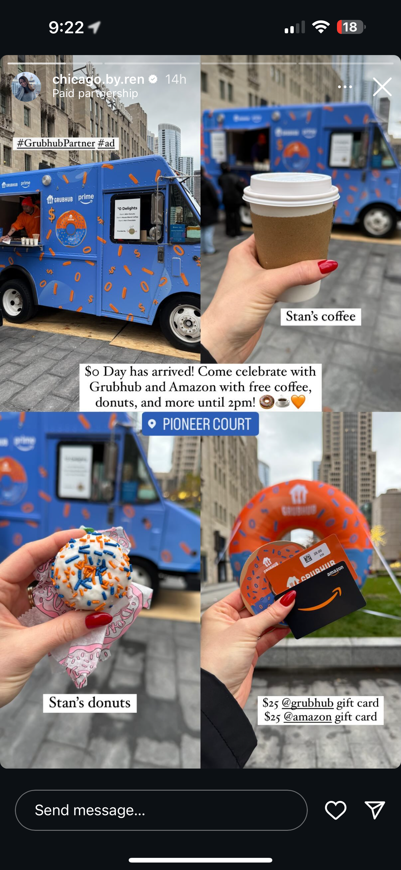 Instagram Story holding a donut and coffee at the truck