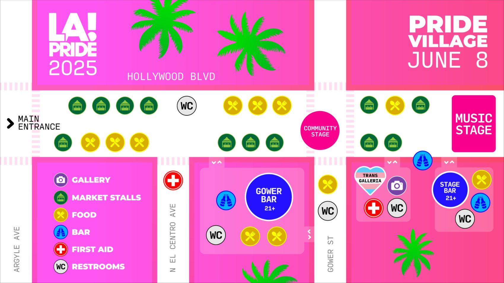 Pride Village event map — Hollywood Blvd from Argyle to Gower