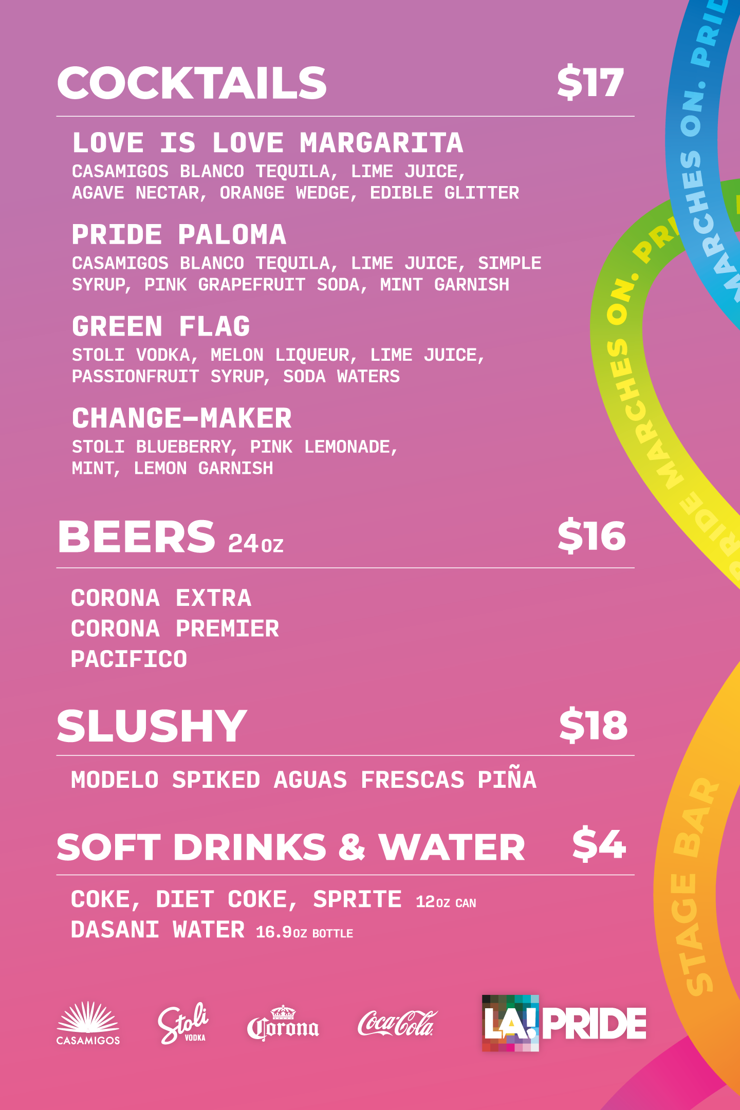 Pride Village bar menu artwork