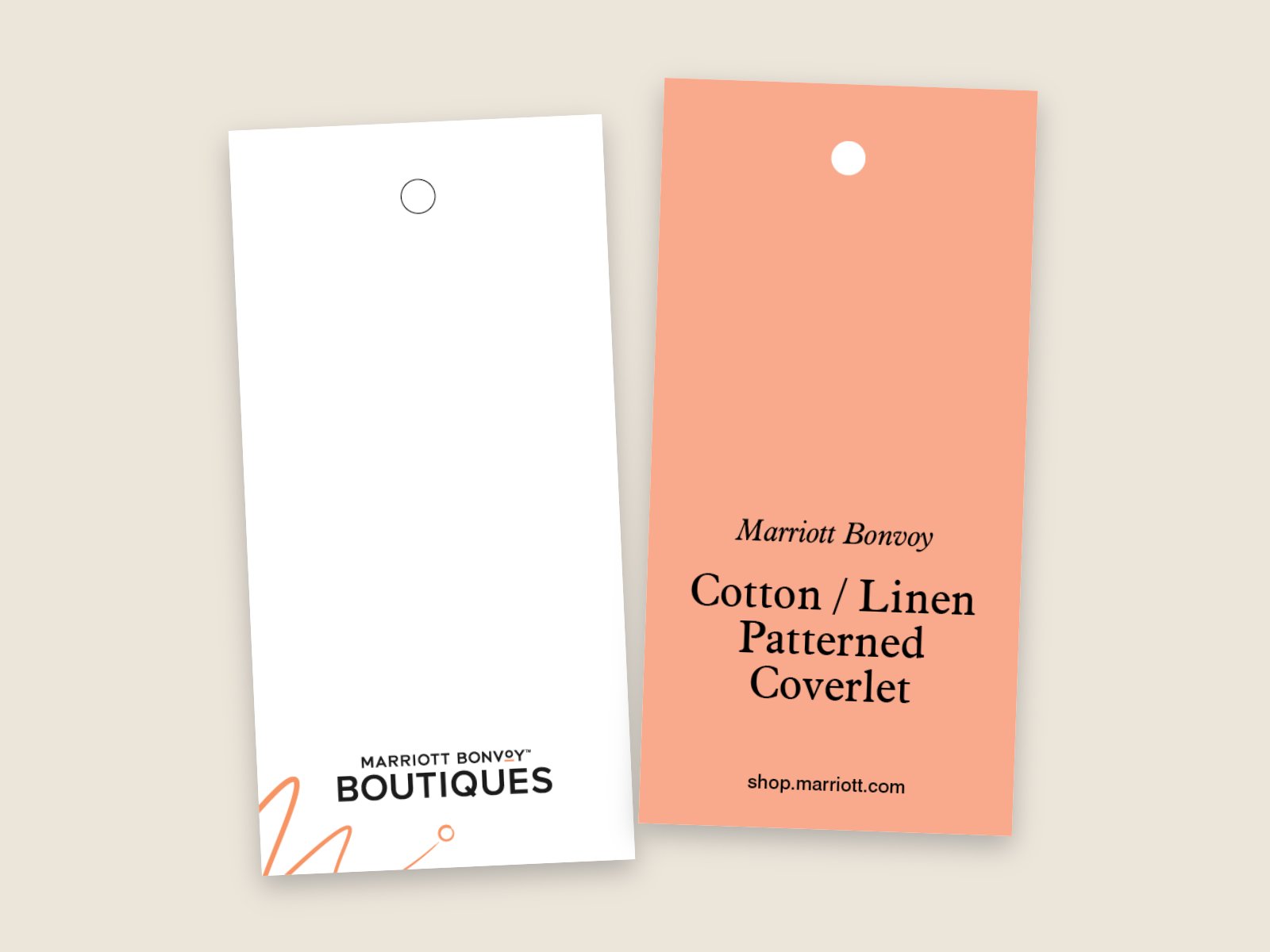 Front and back of the Marriott Bonvoy Boutiques product hang tags