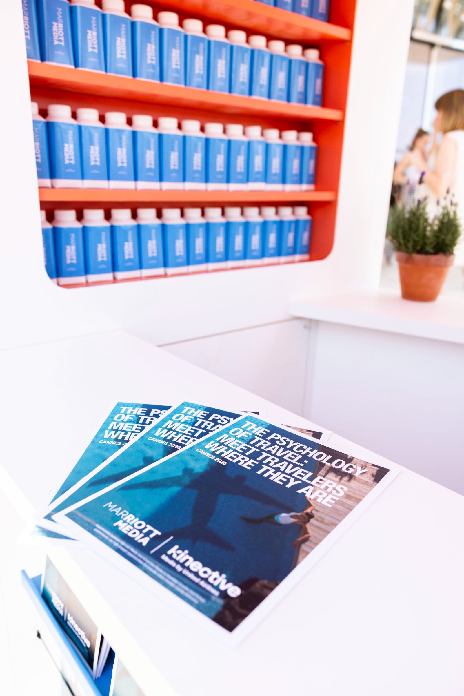 Giveaway case with the report, Marriott Media bottle, tumbler and fan