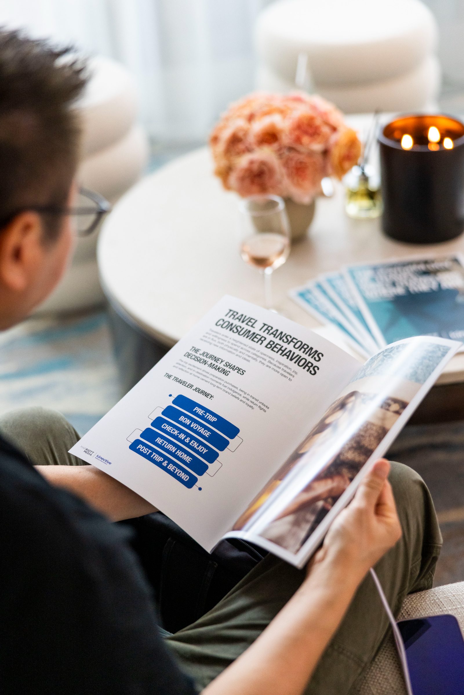 An open Traveler Report spread being read in the lounge