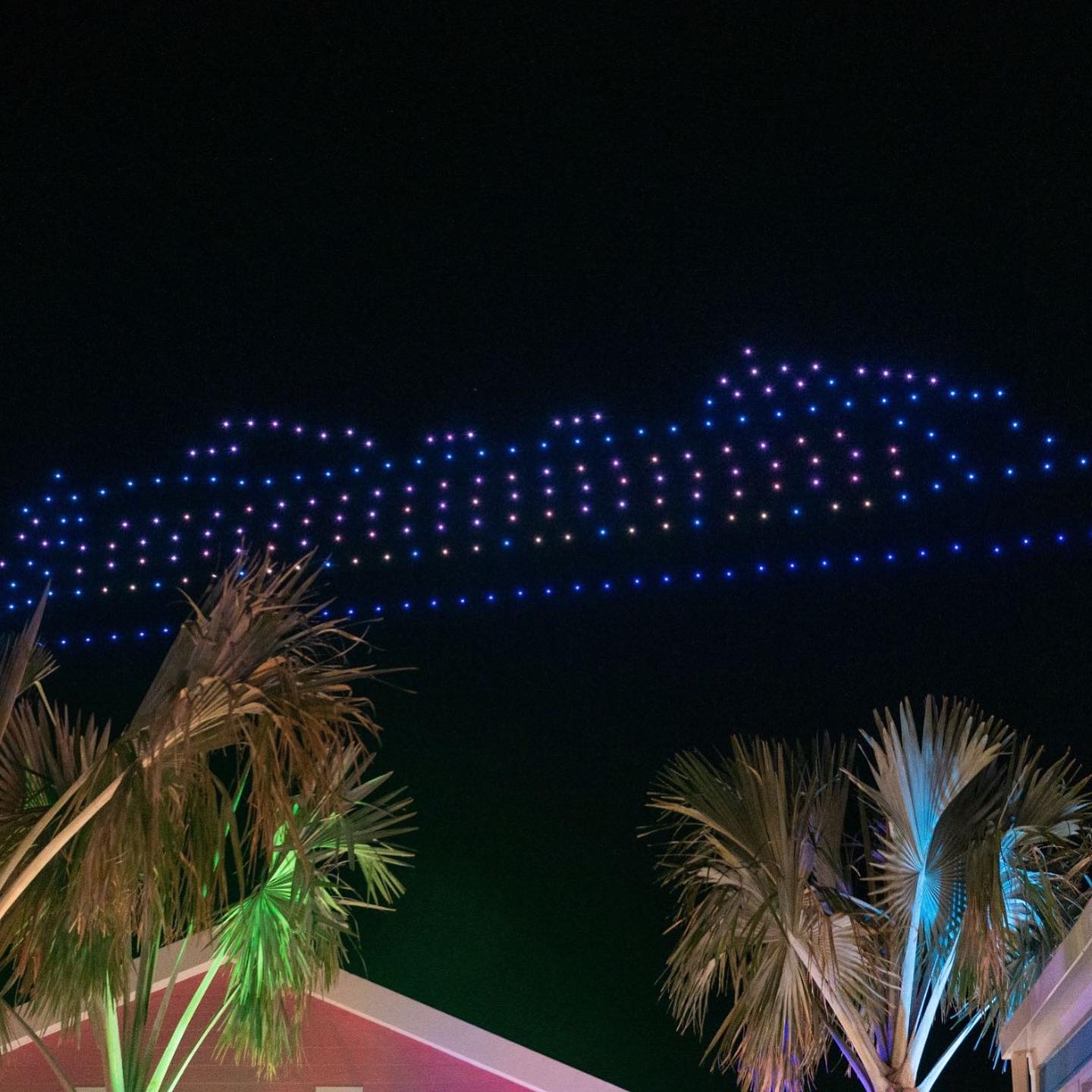 Drone show illuminating the night sky above Nassau Cruise Port