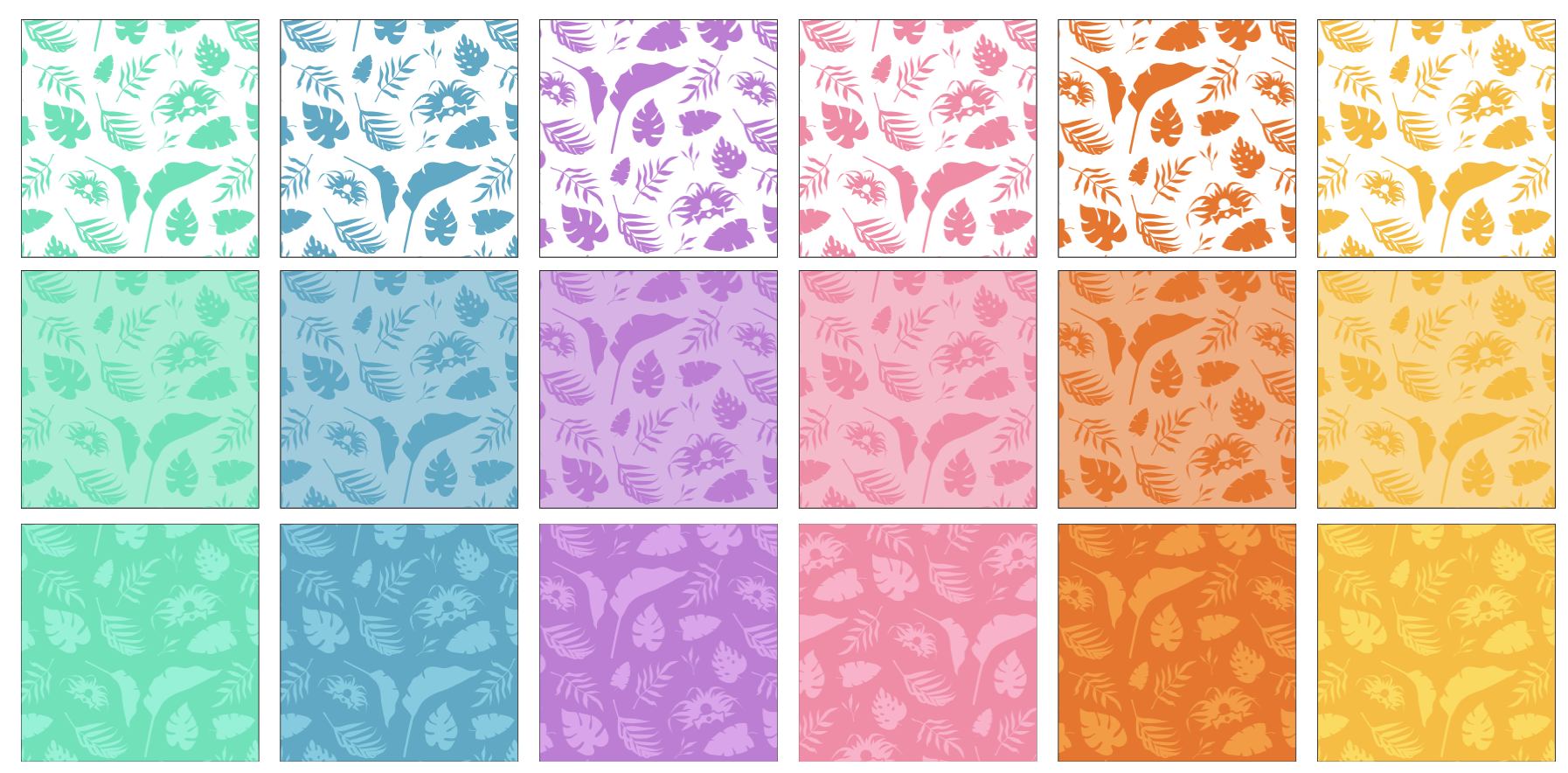 Evergreen Nassau Cruise Port tropical pattern system shown across six colors