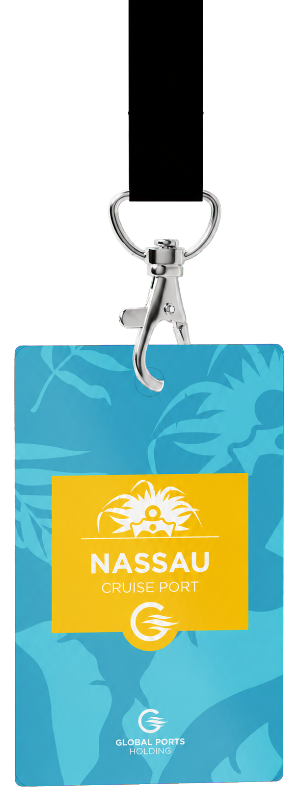 Back of the blue staff credential designed for the Nassau Cruise Port opening