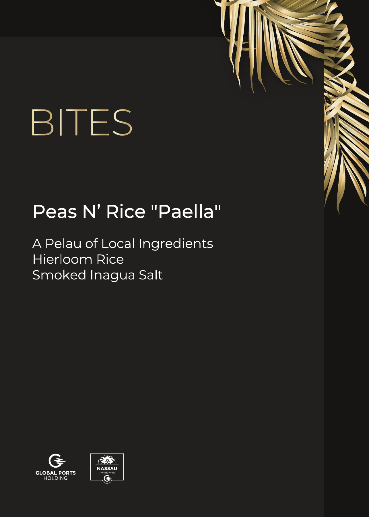 Black and gold food menu designed for the Nassau Cruise Port opening